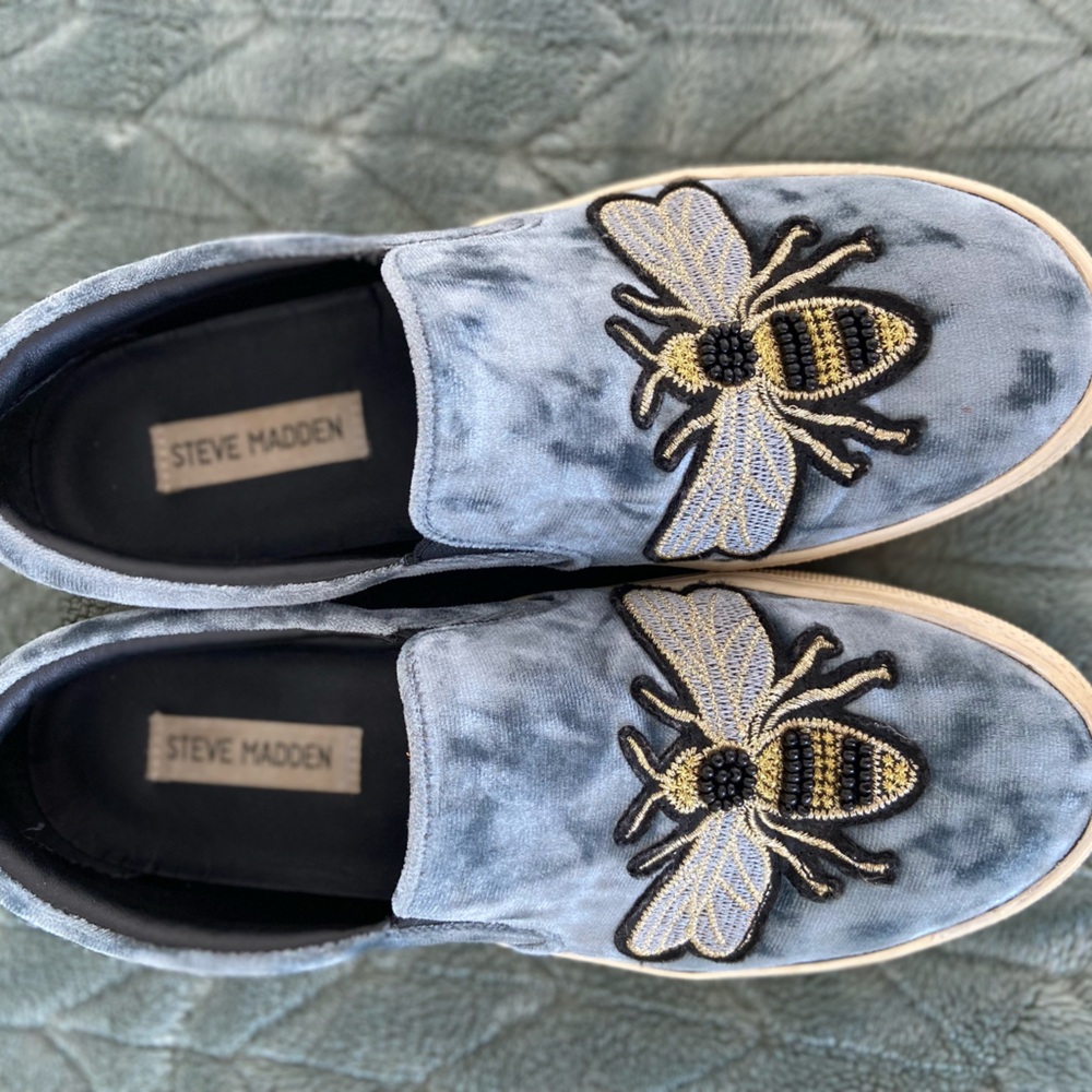 Steve Madden Denim Slip-Ons with Bee Design